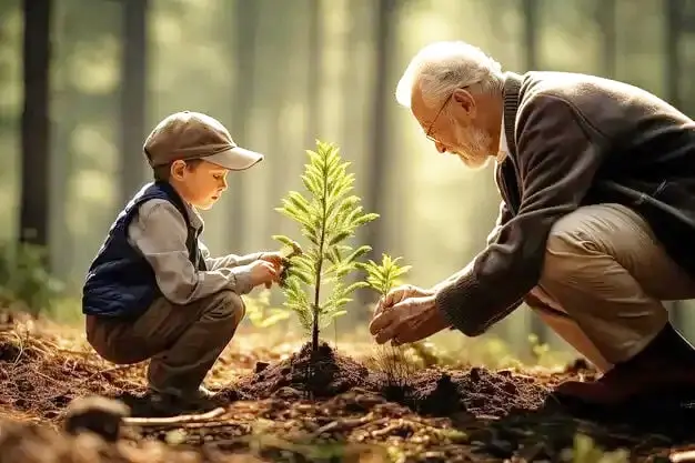 Discover how to find a Will with ease. A heartfelt moment as a man and his grandson sow the seeds of legacy. Start your search to find a will today.